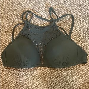 green straps cross back bikini top